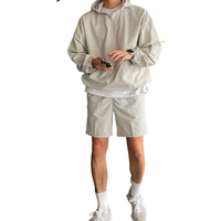 艾梵斯贝春夏运动套装男防晒服套装韩版连帽套头薄款夹克潮流休闲五分短裤 浅灰色 M