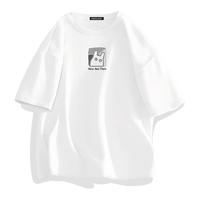 真维斯（JEANSWEST）大码短袖t恤男夏季ins潮牌2023新款宽松肥佬t恤青少年体恤半袖 白色（线框兔黑） XL(推荐体重130斤-150斤左右)