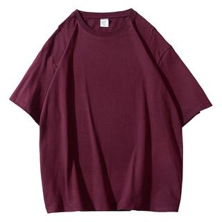 220g重磅纯棉纯色t恤男女休闲百搭半袖情侣装全棉短袖打底衫上衣 8206酒红色-220重磅纯棉小领口升级款 S 100斤以下