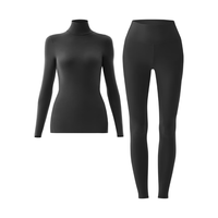 蕉内轻热皮501+保暖内衣男女士薄暖秋衣秋裤套装抗菌无痕打底衣多领型 黑色-女士 S