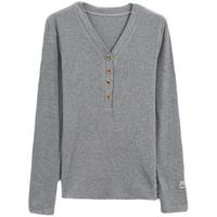 恒源祥长袖t恤女2023夏季女装V领时尚打底衫女士高档品牌上衣Z8659 灰色 M