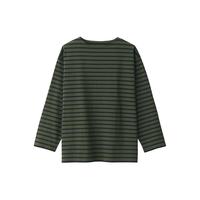 無印良品 MUJI（無印良品 ） 男式 粗棉线 一字领 九分袖T恤 纯棉休闲百搭 AB1L6A3A 卡其绿条纹 L (175/100A)