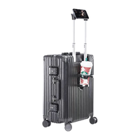 Rockland 美国洛克兰铝框行李箱男多功能杯架拉杆箱女旅行密码箱24英寸银灰