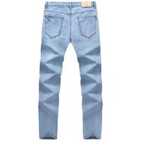 与狼共舞破洞牛仔裤男装微弹休闲修身长裤子4037 天蓝109 30/76A