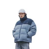 GXG男装 拼接立领短款多色面包服羽绒服男女同款  蓝色 165/S