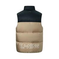 李宁（LI-NING）羽绒服背心男女同款款开衫立领羽绒马甲外套AMRT047 茶褐棕-4 S