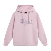 李宁（LI-NING）加绒保暖卫衣慵懒风女子冬印花宽松套头连帽运动上衣 藕粉紫-2 XS