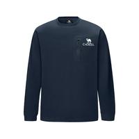 骆驼 CAMEL长袖T恤男抓绒套头圆领冬华夫格宽松卫衣潮男 黑夜蓝，男 S