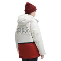 FILA 斐乐 女子中长款羽绒服2023冬新休闲保暖撞色连帽工装女