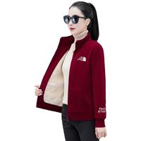 花花公子（PLAYBOY OUTDOOR）潮流纯色百搭开衫上衣外搭女士休闲运动服2023加绒加厚款冬装 LJF-6608酒红【加绒外套】 M 90-105斤