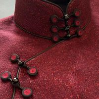 羊毛旗袍无省修身双层真丝里布酒红织银旗袍后插肩长款