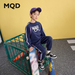 MQD 马骑顿 男童学院风运动套装字母简约跑步 藏青 130
