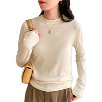 冬白色长袖t恤女内搭纯色西装内搭小立领加绒打底衫女