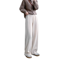 宝娜斯雪尼尔灯芯绒阔腿裤女外穿秋冬加绒高腰垂感直筒保暖休闲白色裤子 米白色（加绒款）【常规款】 M码(适合101-110斤)