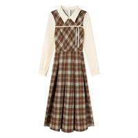 织物猪 美拉德学院风经典斜格纹长袖连衣裙女秋季新款设计感百褶裙