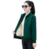 花花公子时尚纯色百搭开衫卫衣女士冬季加绒加厚休闲运动服冬季上衣服 LJF-6609墨绿色【加绒外套】 M 90-105斤