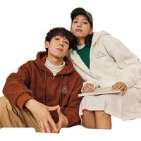 匹克泰迪绒连帽卫衣男秋冬防风保暖款摇粒绒运动开衫外套 棕色 L