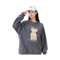 XTEP特步王鹤棣同款半糖加绒卫衣女冬季圆领小熊印花套头衫977428920480 雾淞灰 L