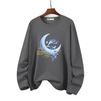真维斯（JEANSWEST Z+）圆领长袖T恤男秋冬季休闲简约月亮印花上衣青少年校园纯棉打底衫 深灰（鲸与弯月） 5XL