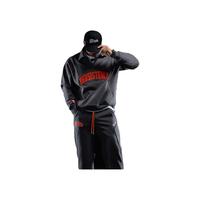 Monster Guardians运动卫衣男 宽松版型秋冬加绒复古潮流POLO领连帽卫衣 陨石灰套装 M