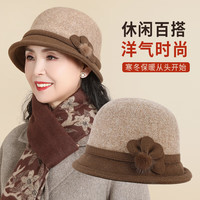 CTRLEND 妈妈帽子女2025新款秋冬洋气奶奶渔夫帽冬款中老年人老太太保暖帽 咖色