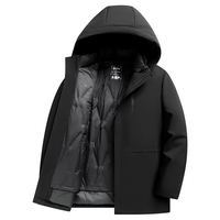 ROMON 罗蒙 白鹅绒多穿羽绒服男士冬季中长款连帽外套保暖休闲风衣爸爸装男装 黑色 185