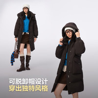 BOSIDENG25新款羽绒服女中长款90绒连帽时尚休闲厚冬季保暖外套 樱花蜜粉1925 S 160/84A 体重约100-110斤