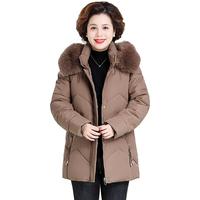 花花公子中老年女装连帽棉服女中长款加厚保暖宽松休闲棉衣棉袄50岁装 JF-B918咖色【棉服】 2XL 110-125斤