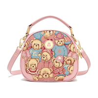 小熊依恋单肩斜挎包女秋冬款小众设计时尚女包大容量布艺手提包 群熊粉色