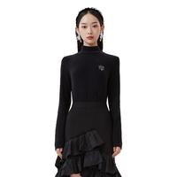 5+FIVE PLUS高领T恤打底衫女秋季女装气质半修身套头长袖纯色上衣 黑色090 S