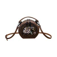 伯姿莉(BAIZILI)品牌真皮女包轻奢时尚百搭小圆包镶钻斜挎包迷你手提包单肩斜挎包 大象咖(专柜礼盒套装)