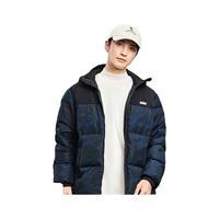 鸿星尔克羽绒服男保暖秋冬迷彩加绒加厚外套运动上衣电池熊猫 正黑 2XL