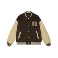 CHINISM CH刺绣PU皮拼接vintage棒球服夹克男潮牌美式复古外套