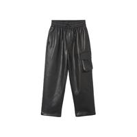 mecity kids童装春季男童全PU皮梭织长裤 黑色