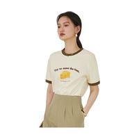 自巧小个子【凉感科技面料】复古撞色圆领t恤女季上衣 奶酪黄 1【148-151cm左右参考】