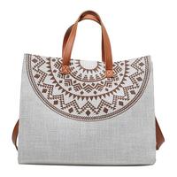 叕二叕民族风帆布包大容量单肩包包女简约PU拼接托特包手提包 棕色