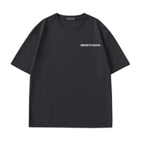 美力城 纯棉t恤男夏季220G重磅简约logo运动短袖男士潮流宽松休闲半袖 黑#PL标语白X M(90-110斤)