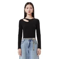 Five Plus 5+ 女冬装长袖T恤女上衣修身圆领镂空设计感打底衫