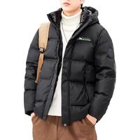 后探美式连帽羽绒服男短款加厚保暖外套男士户外抗寒防风外衣 黑色 XL(140-160斤)