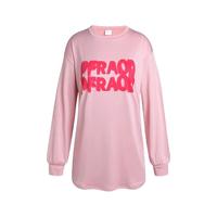 Quinientos显瘦宽松大码胖mm女服瑜伽服上衣速干跑步字母圆领运动T恤衫 粉色(长袖款) S(80-140斤)