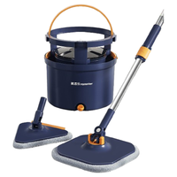 Homettler 美添乐 拖把家用一拖净免手洗2024净污分离旋转拖把平板懒人拖布配玻璃擦 双桶雾霾蓝+玻璃擦+4块布