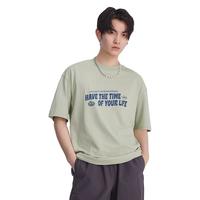 美特斯邦威短袖T恤男2024夏季宽松百搭舒适户外时尚印花上衣 绿色 185/XXL