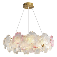 帕莎客厅吊灯2024年法式轻奢卧室餐厅设计师浪漫花朵玻璃灯具 樱花粉 单圈60cm-三色变光