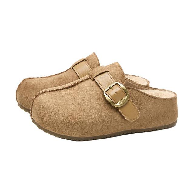 有券的上：WESTLINK 西遇 厚底加绒勃肯鞋 一脚蹬外穿内增高半拖 卡色