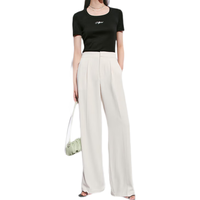 太平鸟阔腿裤女高腰垂感宽松直筒休闲裤女裤 米白 M 