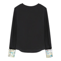 百家好Basic House/百家好春季新中式打底衫长袖T恤女2024刺绣袖口 黑色 L100-110斤