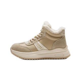 百丽（Belle）撞色高帮鞋女2025冬舒适厚底增高休闲鞋E5V1DDD5 杏色-厚绒 39