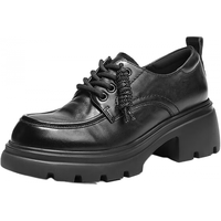 百丽 复古牛皮牛津鞋女2026春新商场款厚底增高JK乐福鞋E9N1DAM6 黑色 39