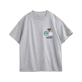 马登 工装 美式休闲刺绣徽章短袖t恤设计感纯棉圆领五分袖Tee男夏季 花灰 预定 L