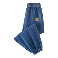 JEANSWEST SPORT真维斯集团儿童防蚊裤夏季薄款男童牛仔裤女童纯棉刺绣长裤 深蓝 百事可爱 130